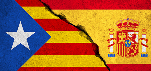 catalonia and spanish flag to promote lecture